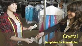  Presentation with worried young female college student - Amazing presentation having customer paying money to laundry backdrop and a  colored foreground