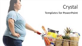  Presentation with groceries cart - Audience pleasing slides consisting of customer profile - young woman with a shopping backdrop and a white colored foreground