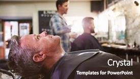  Presentation with shave - Beautiful PPT theme featuring customer-reclining-in-barber-s backdrop and a  colored foreground