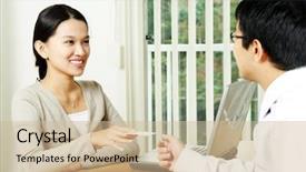  Presentation with business card - PPT layouts consisting of customer relations - businesswoman handing out a business background and a  colored foreground