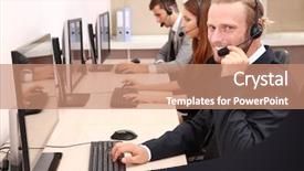  Presentation with call center - Slides having customer relations - call center operators at work background and a coral colored foreground