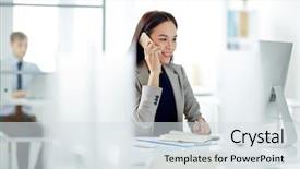  Presentation with computer hardware bus - Slide set featuring customer relations - portrait of successful asian businesswoman background and a sky blue colored foreground