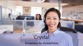  Presentation with working - Colorful slide deck enhanced with customer relations - young asian woman working backdrop and a light blue colored foreground