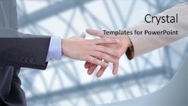  Presentation with hand shake office - Theme having customer relationship - business men hand shake background and a light blue colored foreground