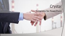  Presentation with hand shake office - Colorful PPT theme enhanced with customer relationship - business men hand shake backdrop and a  colored foreground