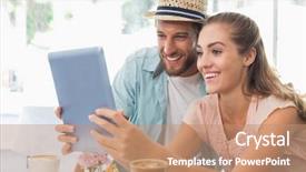  Presentation with coffee shop - Presentation design featuring customer relationship - happy couple enjoying coffee using background and a coral colored foreground