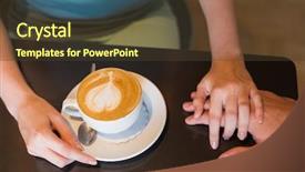  Presentation with coffee - Presentation theme enhanced with customer relationship - young couple having coffee together background and a  colored foreground