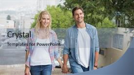  Presentation with hip - Cool new PPT layouts with customer relationship quarters - hip young couple on shopping backdrop and a  colored foreground