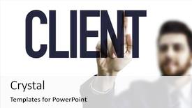  Presentation with business - Presentation theme having customer retention - business man pointing the text background and a white colored foreground