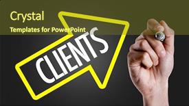  Presentation with writing - Theme featuring customer retention - hand writing the text clients background and a tawny brown colored foreground