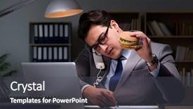  Presentation with burger - Audience pleasing presentation design consisting of customer return - businessman late at night eating backdrop and a  colored foreground