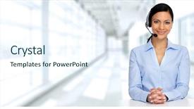  Presentation with asian - PPT theme with customer service - asian agent woman with headsets background and a sky blue colored foreground