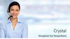  Presentation with asian - PPT layouts with customer service - asian agent woman with headsets background and a sky blue colored foreground