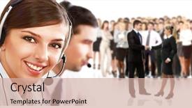  Presentation with call center - Slide deck featuring customer service - attractive young people working background and a coral colored foreground