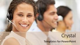  Presentation with brain waves mobile 2 headset - Cool new slides with customer service - businesswoman wearing headset backdrop and a lemonade colored foreground