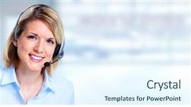  Presentation with call center - Beautiful PPT layouts featuring customer service - call center operator backdrop and a sky blue colored foreground