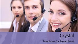  Presentation with call center - Theme having customer service - call center operators at work background and a light blue colored foreground