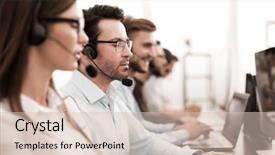  Presentation with call center - Audience pleasing slides consisting of customer service - close up background image backdrop and a soft green colored foreground