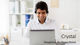  Presentation with nonverbal business communication - Beautiful slide deck featuring customer service - communication business people and technology backdrop and a light gray colored foreground