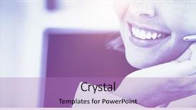  Presentation with front office - Theme featuring customer service - cute businesswoman talking with clients background and a coral colored foreground