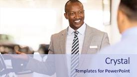  Presentation with salesman - Colorful theme enhanced with customer service - handsome african salesman presenting new backdrop and a sky blue colored foreground