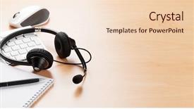  Presentation with desk - Slide set featuring customer service - office desk with headset background and a lemonade colored foreground