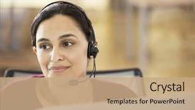  Presentation with call center - Presentation design featuring customer service - portrait of beautiful young asian background and a coral colored foreground