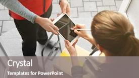  Presentation with courier - Colorful presentation theme enhanced with customer service - young woman appending signature backdrop and a gray colored foreground