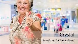  Presentation with weight loss woman showing - Beautiful presentation theme featuring 1 customer service - senior woman with headset showing backdrop and a coral colored foreground