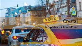  Presentation with city street - PPT layouts having taxi sign on car background and a gold colored foreground