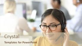  Presentation with customer service - Colorful presentation theme enhanced with customer-service-assistant-working backdrop and a soft green colored foreground