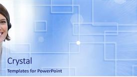  Presentation with customer service - Slide deck with customer service assistants with headsets background and a light blue colored foreground