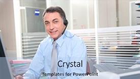  Presentation with phone - Colorful PPT theme enhanced with customer service banks - adult man in the office backdrop and a light blue colored foreground