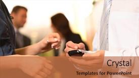  Presentation with new order - Audience pleasing PPT theme consisting of customer service banks - businessman checks his personal electronic backdrop and a coral colored foreground