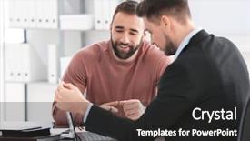  Presentation with office ergonomics man worker exercising - Slides enhanced with customer service banks - businessman consulting young man background and a dark gray colored foreground