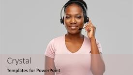  Presentation with concept illustration of customer service - Colorful slide set enhanced with customer-service-communication-and-people backdrop and a soft green colored foreground