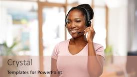  Presentation with customer service - Colorful presentation theme enhanced with customer-service-communication-and-people backdrop and a coral colored foreground