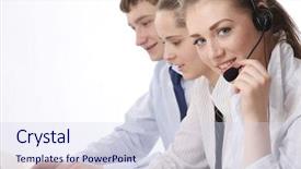  Presentation with customer service - PPT layouts having customer service consultants working focus background and a sky blue colored foreground