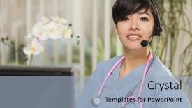  Presentation with monitor computer - Presentation theme enhanced with customer service education - attractive mixed race young woman background and a light blue colored foreground