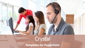  Presentation with customer service - Theme having customer service employee with headphones background and a coral colored foreground