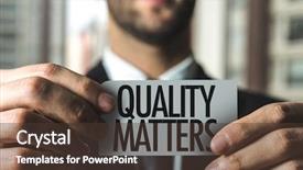  Presentation with excellence - PPT theme featuring customer service excellence - quality matters background and a tawny brown colored foreground