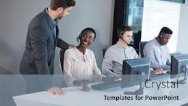  Presentation with monitoring - Presentation theme enhanced with customer-service-executive-trainer-monitoring background and a light blue colored foreground