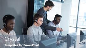  Presentation with monitoring - Presentation theme having customer-service-executive-trainer-monitoring background and a ocean colored foreground