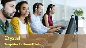  Presentation with customer service - Colorful PPT theme enhanced with customer service executives working backdrop and a coral colored foreground