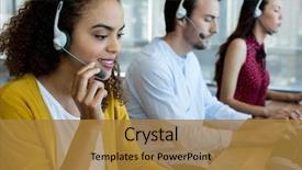  Presentation with customer service - Slide deck featuring customer service executives working background and a gold colored foreground