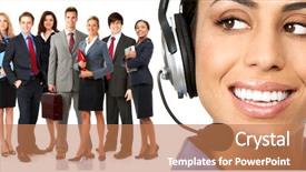  Presentation with people - Colorful PPT layouts enhanced with customer service free - beautiful business woman with headset backdrop and a coral colored foreground