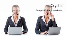  Presentation with call center - Presentation design having customer service free - call center assistant responding background and a white colored foreground