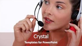  Presentation with call center software - Presentation theme enhanced with customer service free - female call-center worker background and a  colored foreground