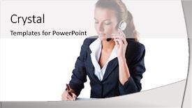  Presentation with female - Cool new presentation theme with customer service free - female helpdesk operator on white backdrop and a light gray colored foreground