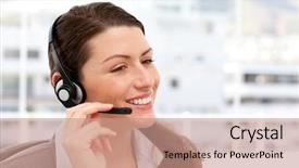  Presentation with pretty 3d animation - Slide deck enhanced with customer service free - pretty businesswoman with earpiece sitting background and a coral colored foreground